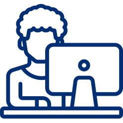 working at computer